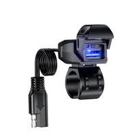 Motociklo USB įkroviklis SAE į USB adapterį, atsparus vandeniui, automatiškai įjungiamas / išjungiamas jungiklis, DC 9V-24V USB C motociklo įkroviklis USB juoda