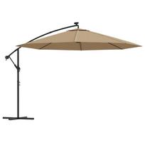 vidaXL Gembinis skėtis su LED ir metaliniu stulpu, taupe, 350cm