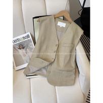Spring and Autumn Top with  Round Neck and Slim Fit Exuding Sense of Luxury Women's Vest S chaki