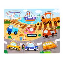 Montessori Wooden Puzzles Hand Grab Boards Tangram Jigsaw Toys Baby Educational Toys Cartoon Vehicle Animals Fruits 3D Puzzles