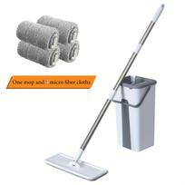 4 Piece Magic Spin Mop and Bucket System 360 Degree Flat Head Mop Wet/Dry Floor Cleaner for Kitchen Bathroom Living Room Wood