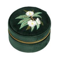 Portable Embroidered Velvets Bracelet Box Elegant Jewelry Case for Multiple Bangles Handmade Accessory Storage Container žalia