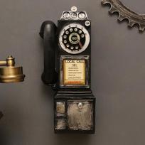 Vintažinio telefono modelis Sieninis Dervos Kabinos telefono Figūrėlė Sukamas Senamadiškas telefono Ornamentas Fotografijos Rekvizitas juoda