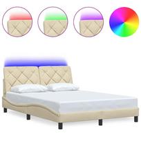 vidaXL Lovos rėmas su LED šviesa, be čiužinio, kreminės spalvos, 120x200 cm, audinys