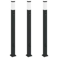 vidaXL Apšvietimo stulpeliai su jutikliu ir lizdu, 3 vnt., 110 cm, juodi, IP44