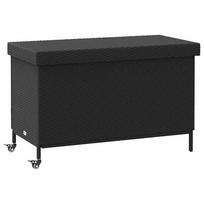 vidaXL Sodo daiktadėžė su ratukais, juoda, 110x55x73cm, poliratanas