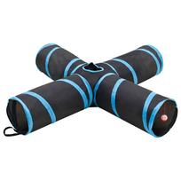 vidaXL Katės tunelis, 4 krypčių, juodas ir mėlynas, 132 cm, poliesteris