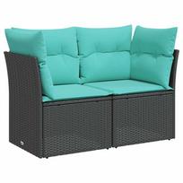 vidaXL Sodo sofa su pagalvėlėmis, dvivietė, juoda, poliratanas