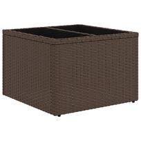 vidaXL Sodo stalas su stikliniu stalviršiu, rudas, 55x55x37cm, poliratanas