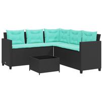 vidaXL Sodo sofa su stalu ir pagalvėlėmis, L formos, juodas, poliratanas