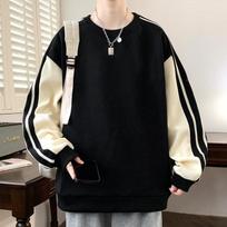Splicing Three Bar Pull Tab Round Neck Hoodie for Men, Versatile and Loose Base L
