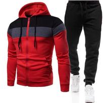 Three-color Stitching Zipper Sweater Suit Men's Sports and Leisure Large Size Loose Sweater Sweatpants S raudona