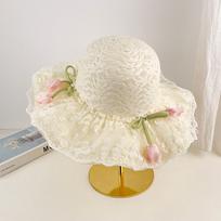 New Tulip Straw Hat Lace Sun Protection Sunshade Hat Elegant Wide Brim Woven Hat Summer balta