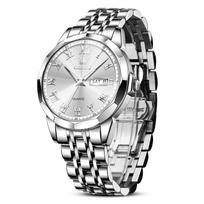 OLEVS Analog Quartz Business Watch for Popular Fashion Silver White Stylish White Stainless Steel Pressure Easy to Pure Men's Watch, Waterproof, Men,