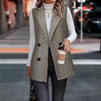 European and American temperament herringbone print flat barge collar suit vest women's versatile waist slim fit elastic sleeveless jacket S