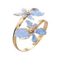 Exaggerated Design Big Flower Bracelet High-End Luxurious Style Oil-Dripping Bracelet Double Flower Open Bracelet Vacation Style mėlyna