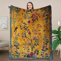 Manta de terciopelo de franela con diseño de pájaro y árbol de flores creativo, felpa suave y cálida, perfecta para siestas en 75cmx90cm