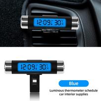 2 IN 1 Elektroninis automobilio laikrodis Termometras Laiko laikrodis Automobiliniai laikrodžiai Šviečiantis LCD skaitmeninis ekranas Prietaisų skydelio stiliaus aksesuarai ZW mėlyna