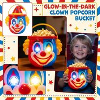 Novelty Clown Shaped Popcorn Bucket with Illuminated Eyes and Handle for Easy Carrying Suitable for Themed Events and Parties One Size