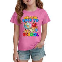 Kids Back to School T Shirt Short Sleeve Crew Neck Casual Tee Top with Educational Print for Boys and Girls Suitable for Everyday Wear 130 rožinė