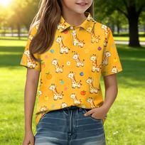 Kids Short Sleeve Polo Shirt Animal Print Casual Tee Button Down Collar Lightweight Summer Top for Boys Girls 150