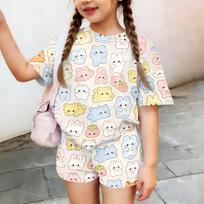 Kids Casual Short Sleeve Top and Shorts Set Animal Print Lightweight Summer Outfit Soft Fabric Comfortable Fit 140 smėlis