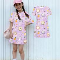 Girls Loose Fit Short Sleeve Dress Animal Print Lightweight Casual Round Neck Summer Dress for Kids 130 violetinė