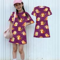 Girls Loose Fit Short Sleeve Dress Animal Print Round Neck Casual Lightweight Summer Dress for Kids 160 violetinė