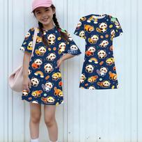 Girls Loose Fit Short Sleeve Dress Kids Round Neck Lightweight Summer Dress with Animal Print Pattern Casual Daily Wear 110 mėlyna