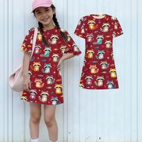 Girls Loose Fit Short Sleeve Dress Lightweight Cotton Animal Print Round Neck Kids Casual Summer Dress for Children 140 raudona