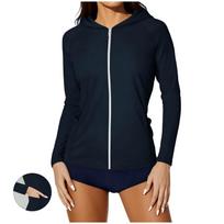 Women Full Zip Hooded Long Sleeve Sun Jacket Lightweight Athletic Sportswear with Pockets for Outdoor Activities XXL