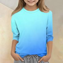 Kids Gradient Print Crew Neck Three Quarter Sleeve Casual T Shirt Lightweight Soft Fabric Comfortable Fit Suitable for Daily Wear 140 mėlyna