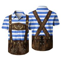 Men's Short Sleeve Button Up Shirt Casual Loose Fit Festival Party Shirt with Vintage Beer Elements Print and Faux Lederhosen Design XXXXL mėlyna