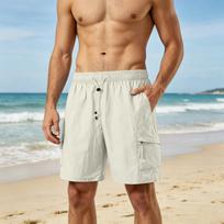 Men Quick Dry Casual Shorts Lightweight Breathable Cargo Shorts with Pockets for Outdoor Beach Activities XL smėlis