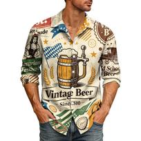 Men’s Loose Fit Turn Down Collar Long Sleeve Shirt Vintage Casual Printed Button Up Top for Spring Autumn Daily Outdoor Commute Wear S rožinė