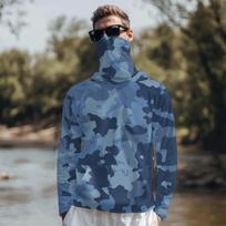 Lightweight Sun Protection Hoodie with Integrated Face Cover Long Sleeve Rash Guard Shirt for Outdoor Activities Breathable Quick Dry M mėlyna