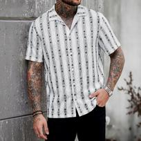 Men's Summer Knit Crochet Casual Shirt Short Sleeve Button Down Lightweight Breathable Fabric Relaxed Fit Open Collar Shirt L juoda