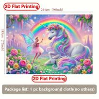 2D Rainbow Unicorn Castle Backdrop Photography Background Banner 70.9x43.3inch/180*110cm pink