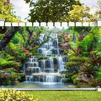 2D Lush Jungle Waterfall Backdrop Photography Background Banner 47.2x31.5inch/120*80cm