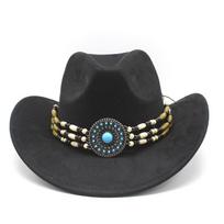 UPF 50+ UV Protection Suede Tibetan Rolled Edge Ethnic Style Felt Western Cowboy Hat Unisex Outdoor Travel Sun Cap M（56-59cm）