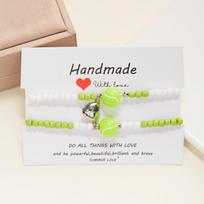 2Pcs/set Volleyball Football Basketball Tennis Couple Bracelet Magnetic Heart Matching Beaded Bracelets Lover Dating Jewelry