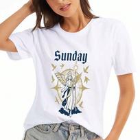 Sunday Angel unisex's Cotton T Shirt,Premium Cotton Quality Print,Durable,Casual Fashion,Inspired By Sunday And Angelic Motifs,A Stylish And Unique Wa S įvairiaspalvis