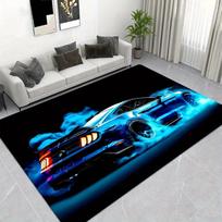 Blue Sports Car Design Area Rug, for Living Room, Bedroom, Game Room Decor - Car Art Floor Mat 50x80cm