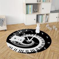 Musical Clock Design Round Rug Flannel Cozy Floor Mat Music Lover Gift Bedroom Decor Unique Pattern 60cm x 60cm