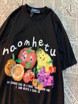 American Retro Fruit Print Round Neck Short Sleeved T-Shirt For unisex Wounisex And Versatile Couple Fun Half Sleeved Tee 70352 S įvairiaspalvis