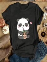 Cute Panda Tees Wounisex Casual Short Sleeve Clothes Streetwear Tops Fashion Hip Hop Clothing Wounisex T Shirts S įvairiaspalvis