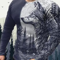 Vyriški marškinėliai su vintažiniais gyvūnų vilko ilgomis rankovėmis, rudens megztiniai su grafiniais laisvalaikio hiphopo mados drabužiais, marškinėliai su O formos iškirpte 3XL