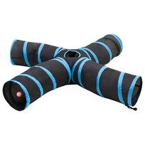 vidaXL Katės tunelis, 4 krypčių, juodas ir mėlynas, 25 cm, poliesteris