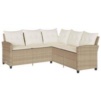 vidaXL L formos sofa su pagalvėlėmis, smėlio spalvos, poliratanas