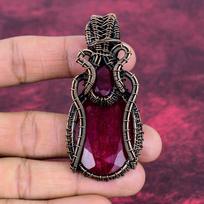 Faceted Kashmir Ruby Real Gemstone Pendant Copper Wire Wrapped Handmade Jewelry
